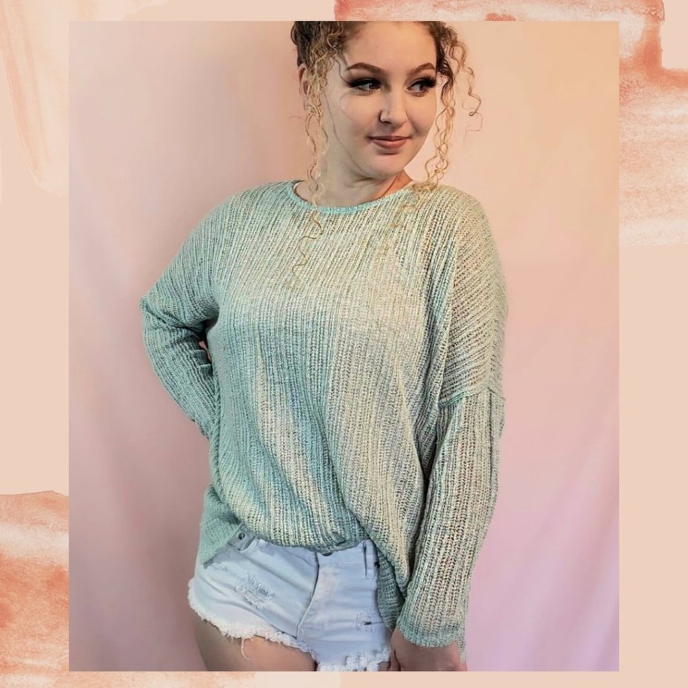 Knit Overlay Long Sleeve Mint - Picture 3 of 4